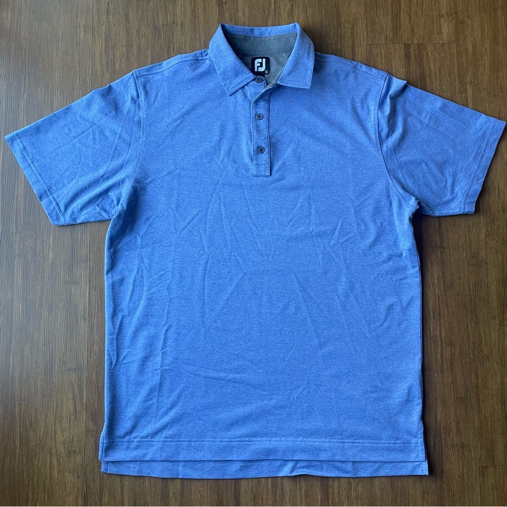 FootJoy Polo Shirt Men Large Golf Stretch Short Sleeve Contrast Trim Collar Blue